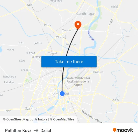 Paththar Kuva to Daiict map