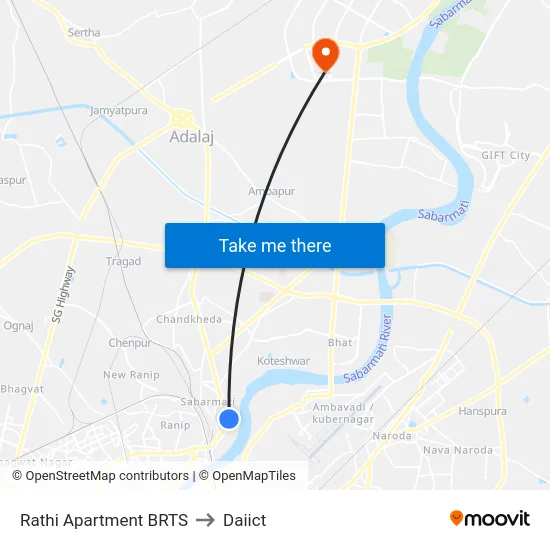 Rathi Apartment BRTS to Daiict map