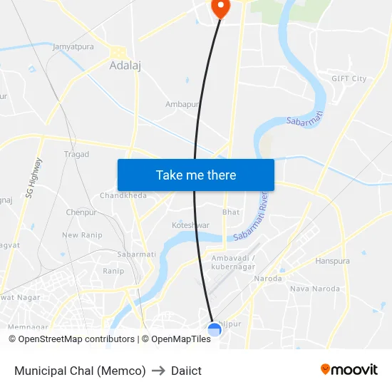 Municipal Chal (Memco) to Daiict map