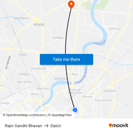 Rajiv Gandhi Bhavan to Daiict map