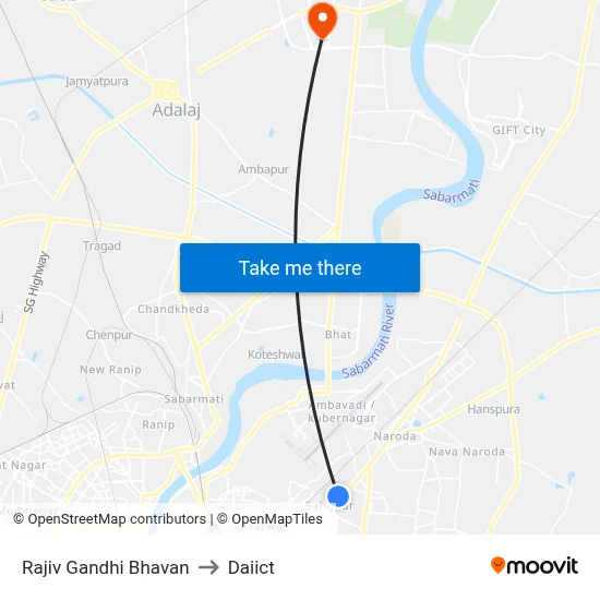 Rajiv Gandhi Bhavan to Daiict map