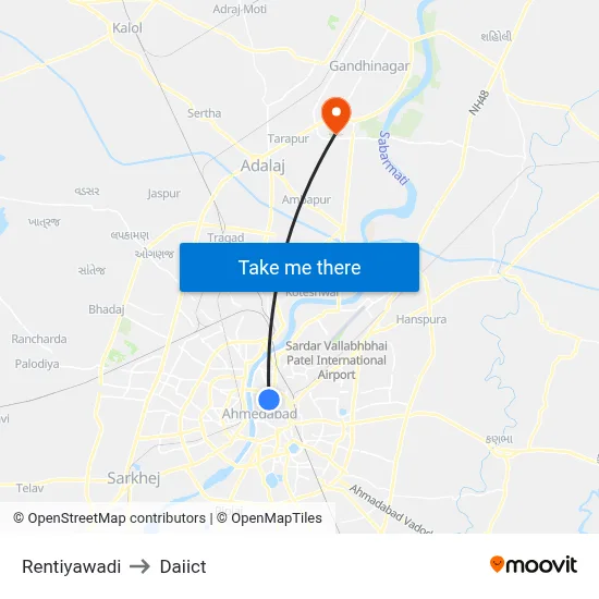 Rentiyawadi to Daiict map