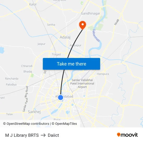 M J Library BRTS to Daiict map