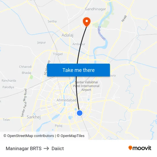 Maninagar BRTS to Daiict map