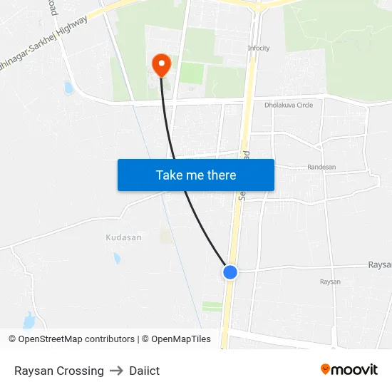 Raysan Crossing to Daiict map