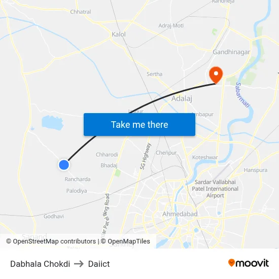 Dabhala Chokdi to Daiict map