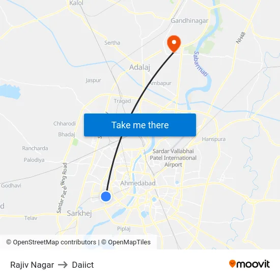 Rajiv Nagar to Daiict map