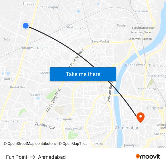 Fun Point to Ahmedabad map