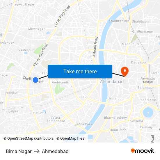 Bima Nagar to Ahmedabad map