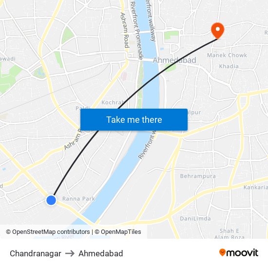 Chandranagar to Ahmedabad map