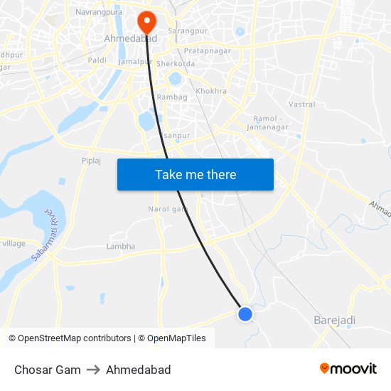 Chosar Gam to Ahmedabad map