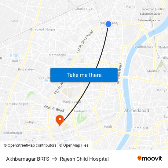 Akhbarnagar BRTS to Rajesh Child Hospital map