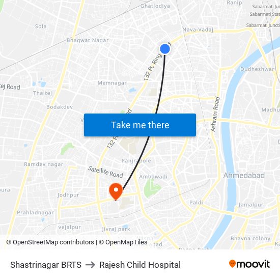 Shastrinagar BRTS to Rajesh Child Hospital map