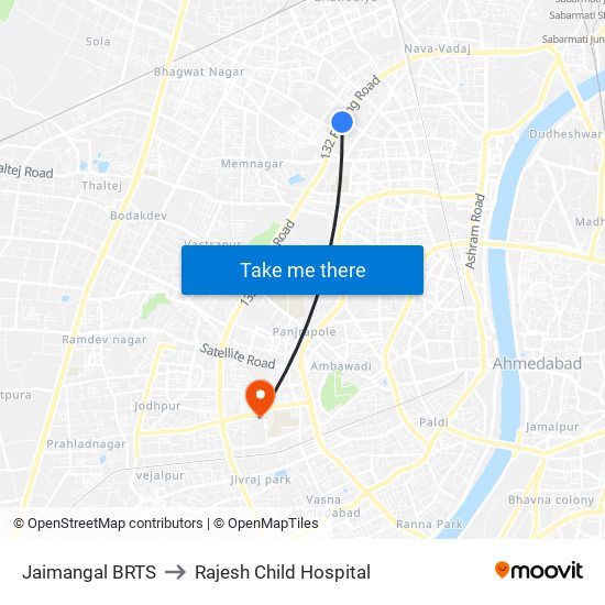 Jaimangal BRTS to Rajesh Child Hospital map