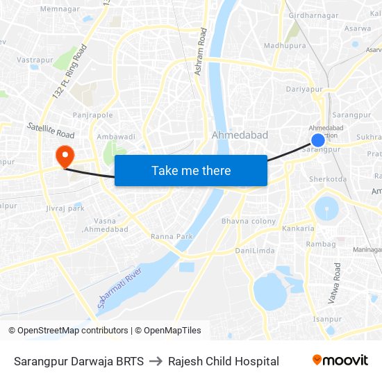 Sarangpur Darwaja BRTS to Rajesh Child Hospital map