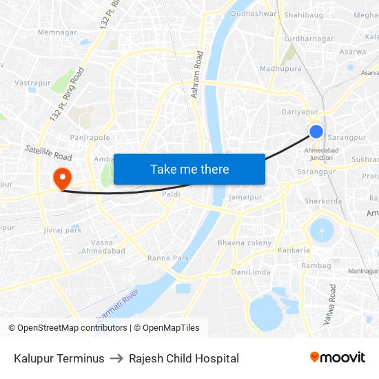 Kalupur Terminus to Rajesh Child Hospital map