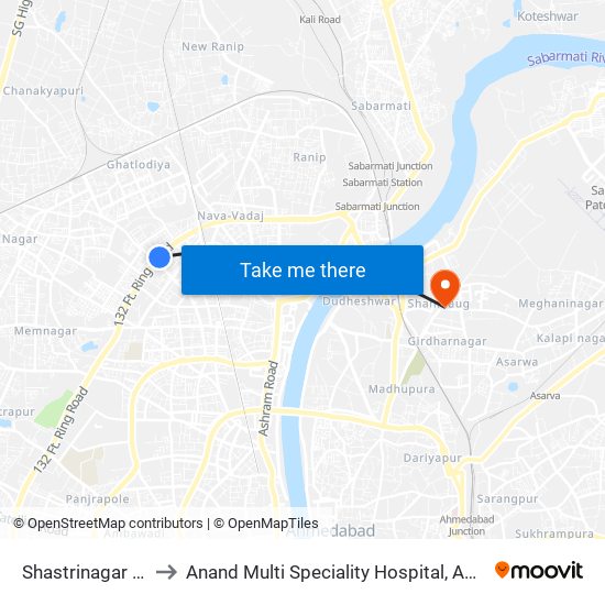 Shastrinagar BRTS to Anand Multi Speciality Hospital, Ahmedabad map