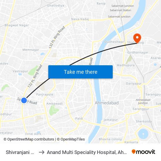 Shivranjani BRTS to Anand Multi Speciality Hospital, Ahmedabad map