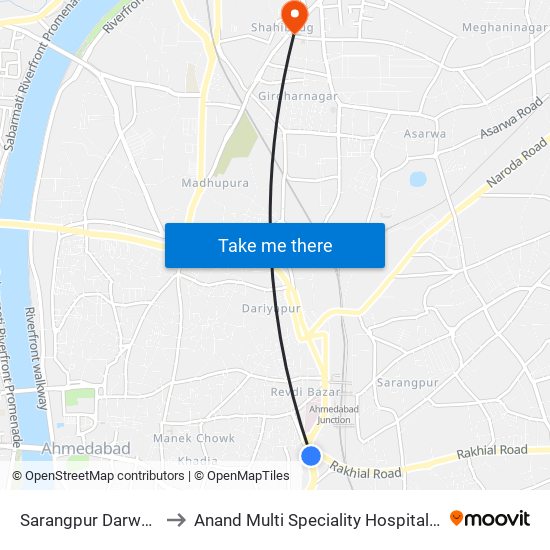 Sarangpur Darwaja BRTS to Anand Multi Speciality Hospital, Ahmedabad map