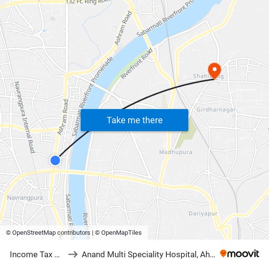 Income Tax Office to Anand Multi Speciality Hospital, Ahmedabad map