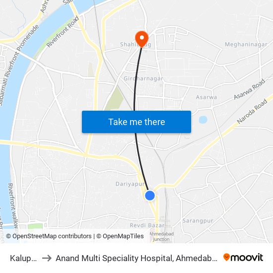 Kalupur to Anand Multi Speciality Hospital, Ahmedabad map