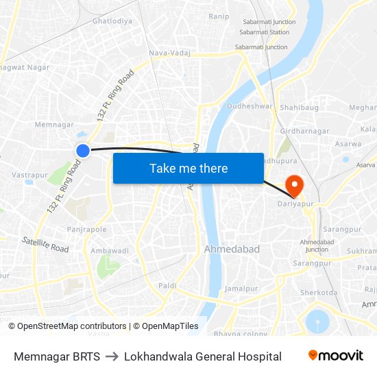 Memnagar BRTS to Lokhandwala General Hospital map