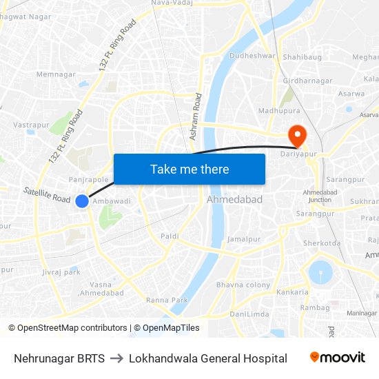 Nehrunagar BRTS to Lokhandwala General Hospital map
