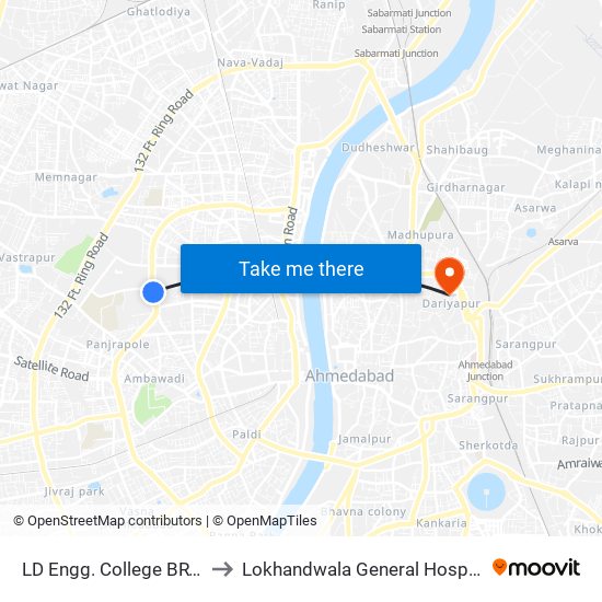 LD Engg. College BRTS to Lokhandwala General Hospital map