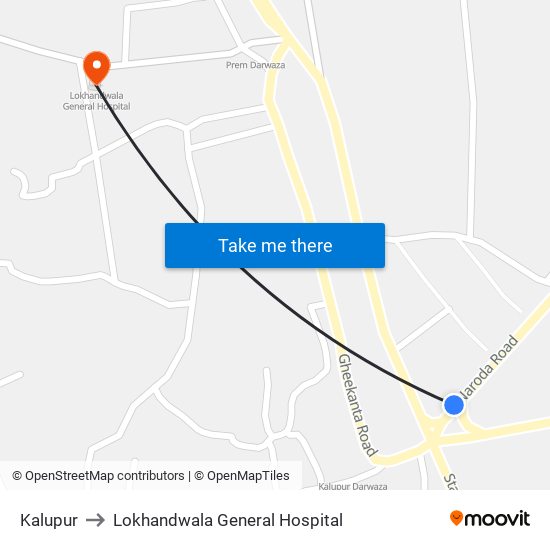 Kalupur to Lokhandwala General Hospital map