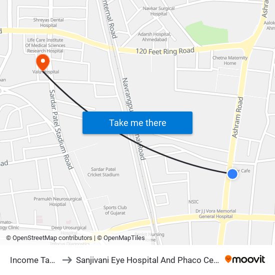 Income Tax Office to Sanjivani Eye Hospital And Phaco Centre, Ahmedabad map