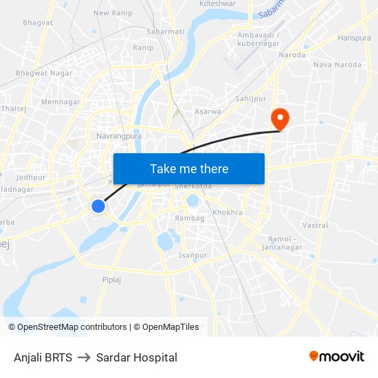 Anjali BRTS to Sardar Hospital map
