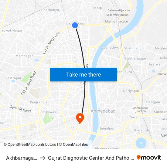 Akhbarnagar BRTS to Gujrat Diagnostic Center And Pathology Laboratory map