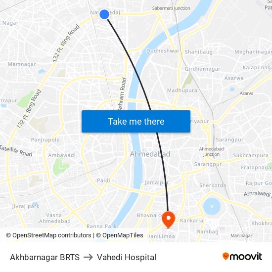 Akhbarnagar BRTS to Vahedi Hospital map