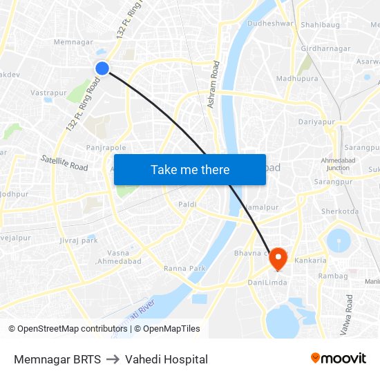 Memnagar BRTS to Vahedi Hospital map