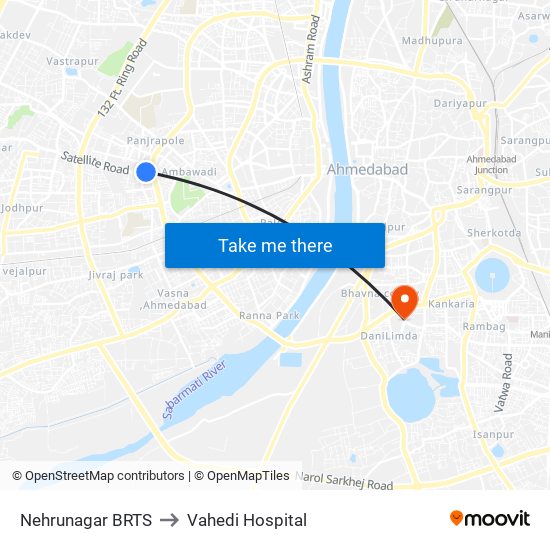 Nehrunagar BRTS to Vahedi Hospital map