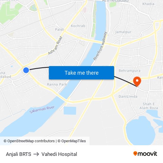 Anjali BRTS to Vahedi Hospital map