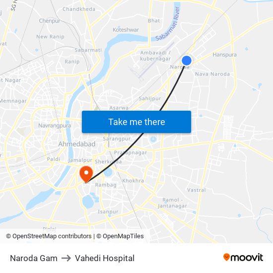 Naroda Gam to Vahedi Hospital map