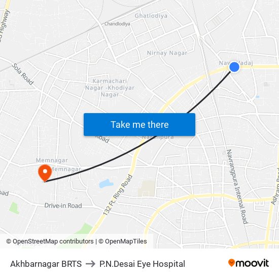 Akhbarnagar BRTS to P.N.Desai Eye Hospital map