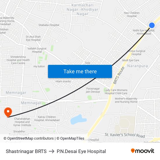 Shastrinagar BRTS to P.N.Desai Eye Hospital map