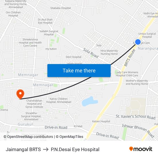 Jaimangal BRTS to P.N.Desai Eye Hospital map