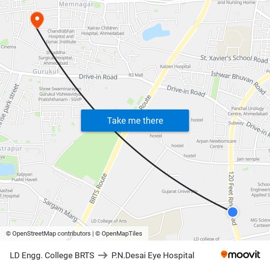 LD Engg. College BRTS to P.N.Desai Eye Hospital map