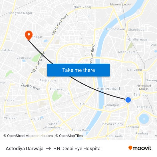 Astodiya Darwaja to P.N.Desai Eye Hospital map