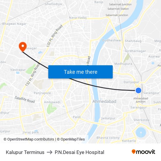 Kalupur Terminus to P.N.Desai Eye Hospital map