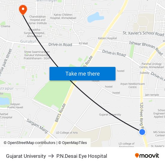 Gujarat University to P.N.Desai Eye Hospital map