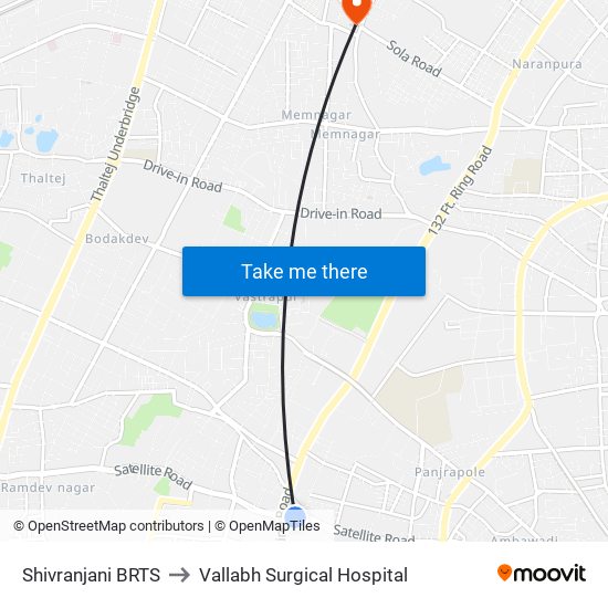 Shivranjani BRTS to Vallabh Surgical Hospital map
