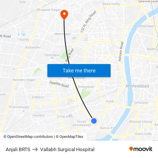 Anjali BRTS to Vallabh Surgical Hospital map