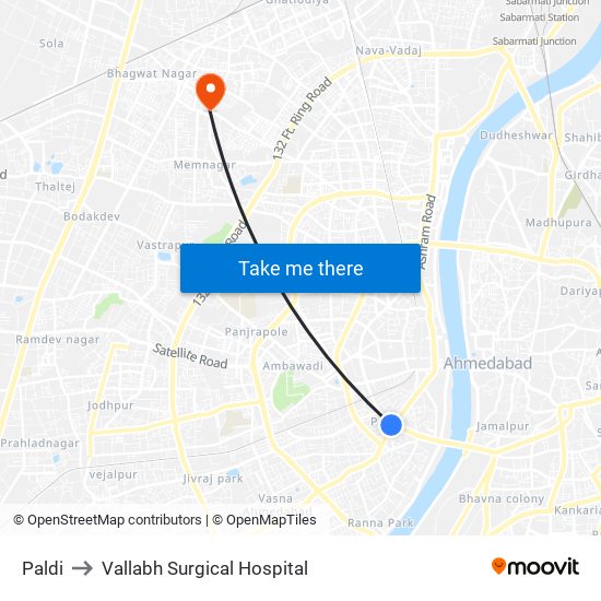 Paldi to Vallabh Surgical Hospital map