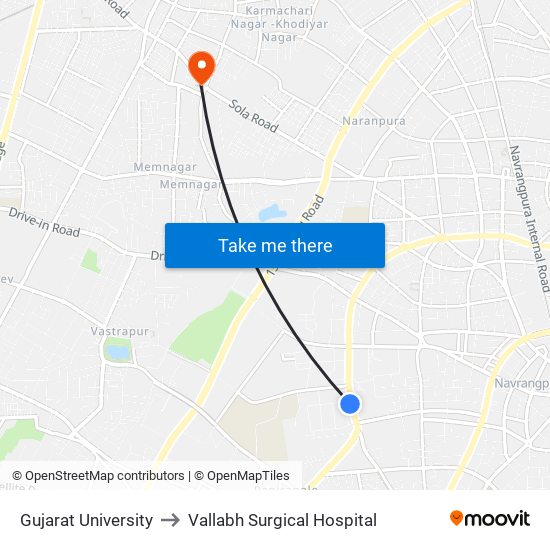 Gujarat University to Vallabh Surgical Hospital map