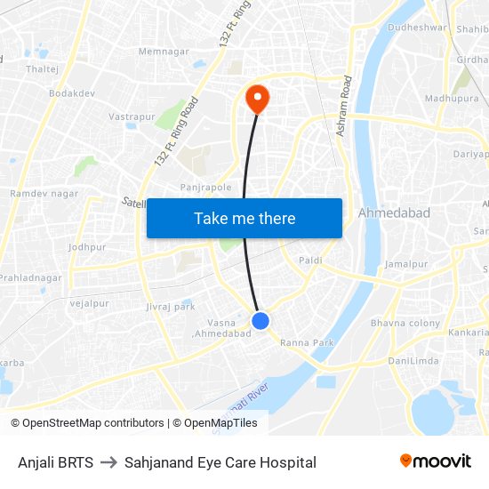 Anjali BRTS to Sahjanand Eye Care Hospital map