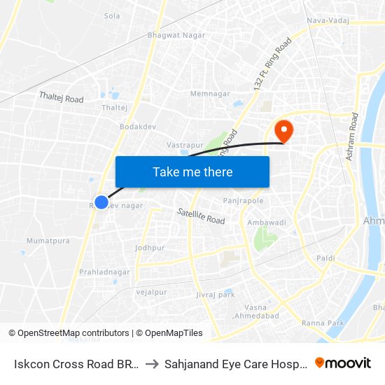 Iskcon Cross Road BRTS to Sahjanand Eye Care Hospital map